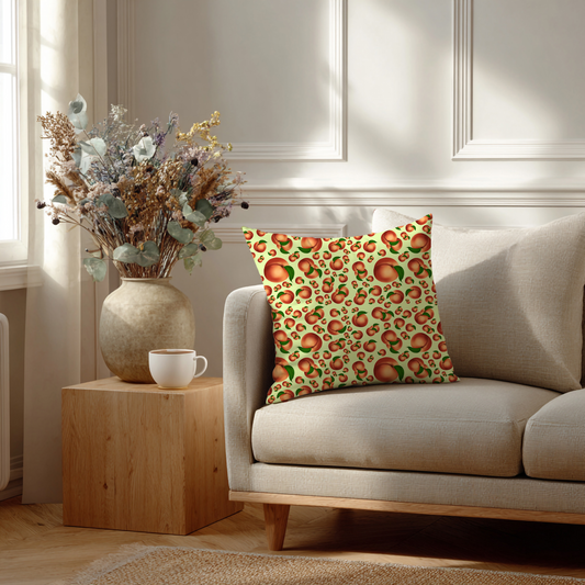 Perziken – Decoratief Kussen (lichtgroene print)