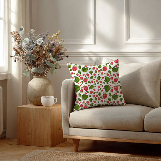Frambozen – Decoratief Kussen (witte print)
