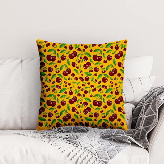 Kersen – Decoratief Kussen (gele print)