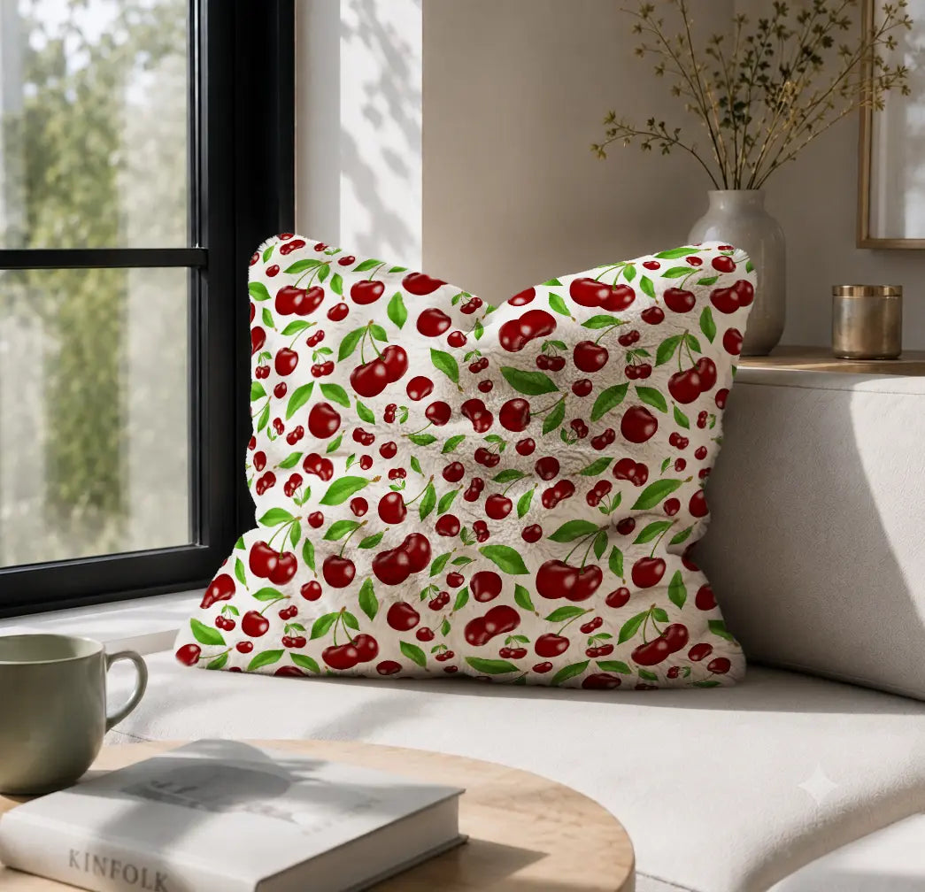 Decorative Cushion Cherries – White Print