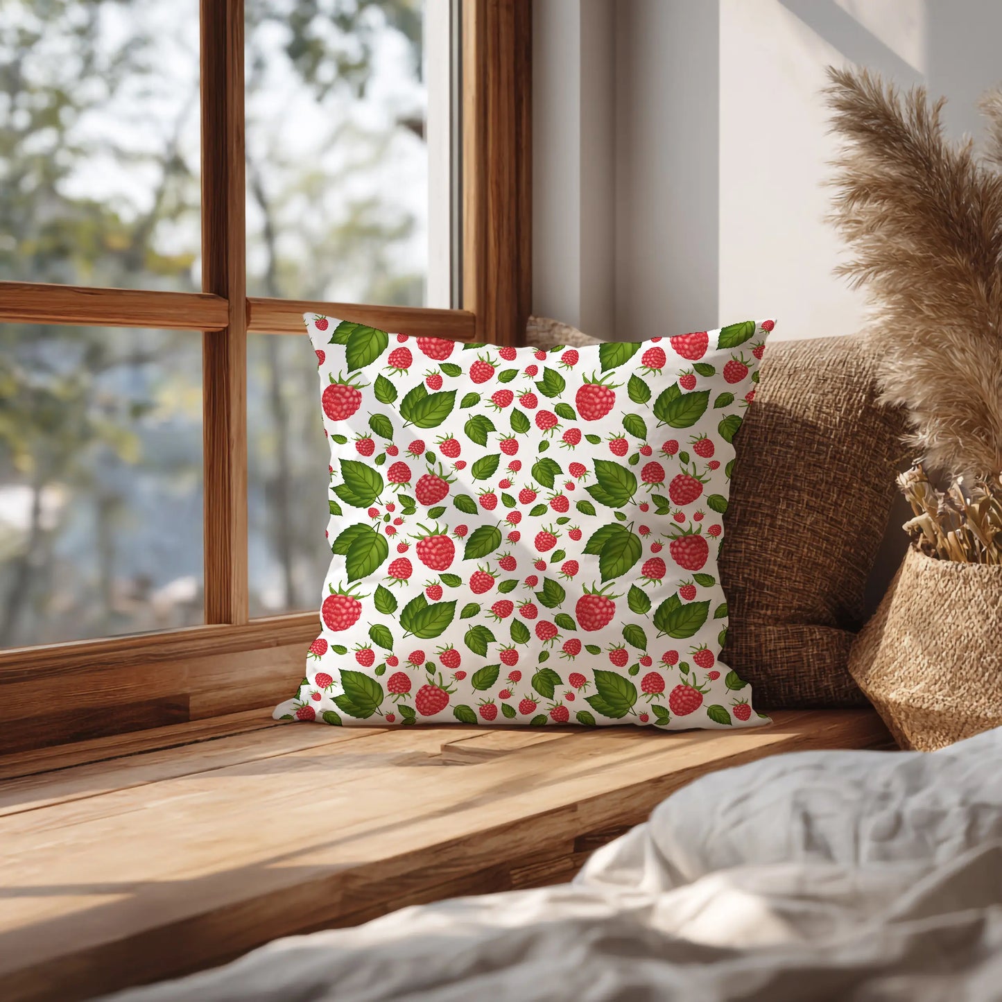 Decoratief Kussen Frambozen – Witte Print 30x30 cm