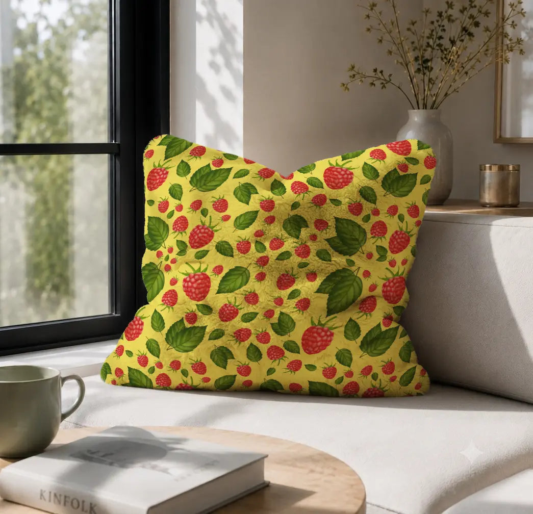 Decoratief Kussen Frambozen – Gele Print