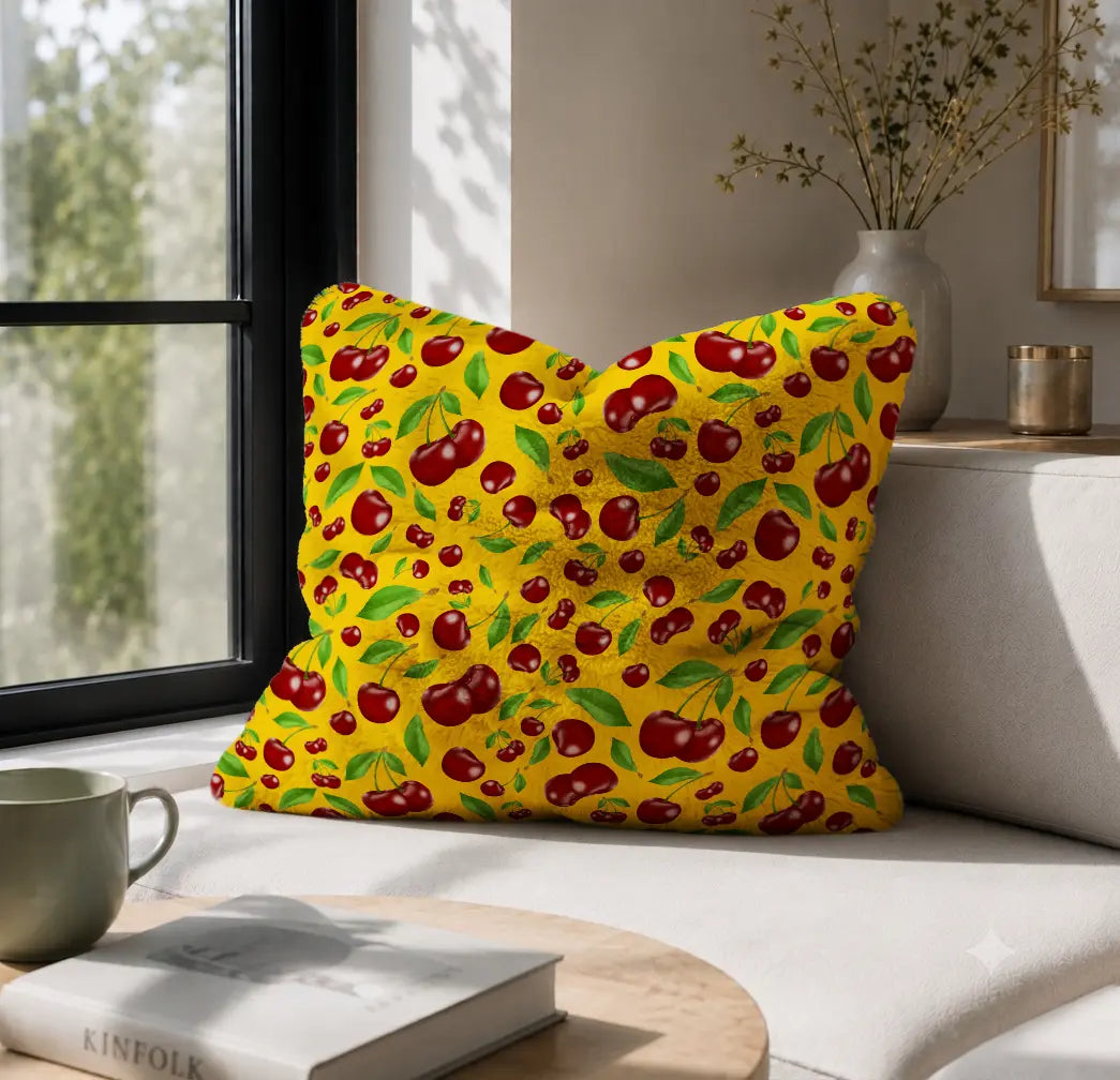 Decoratief Kussen Kersen – Gele Print