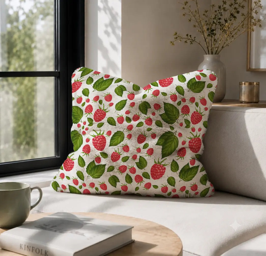 Decoratief Kussen Frambozen – Witte Print