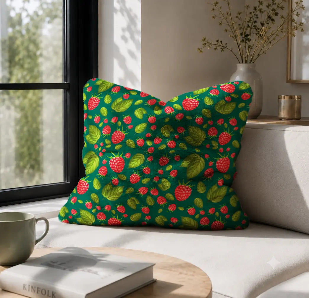 Decoratief Kussen Frambozen – Donkergroene Print