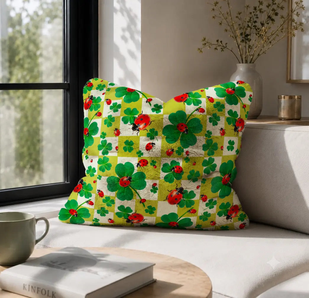 Decoratief Kussen Lieveheersbeestjes & Klavers – Geblokt