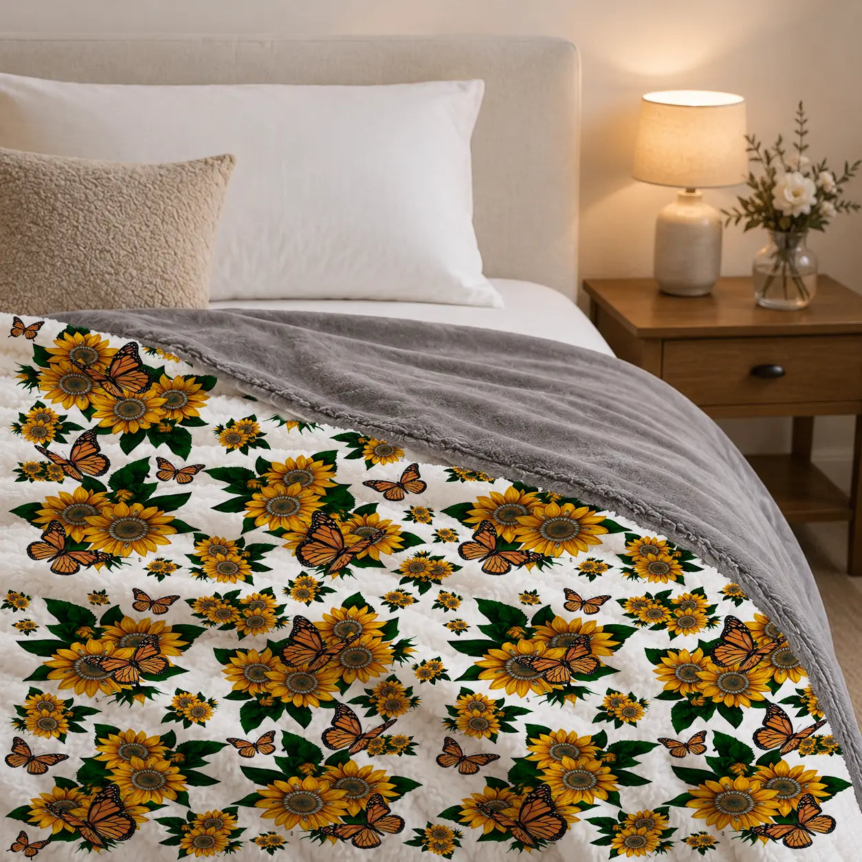 Pluchen Deken Zonnebloemen & Vlinders – Zachte Fleece