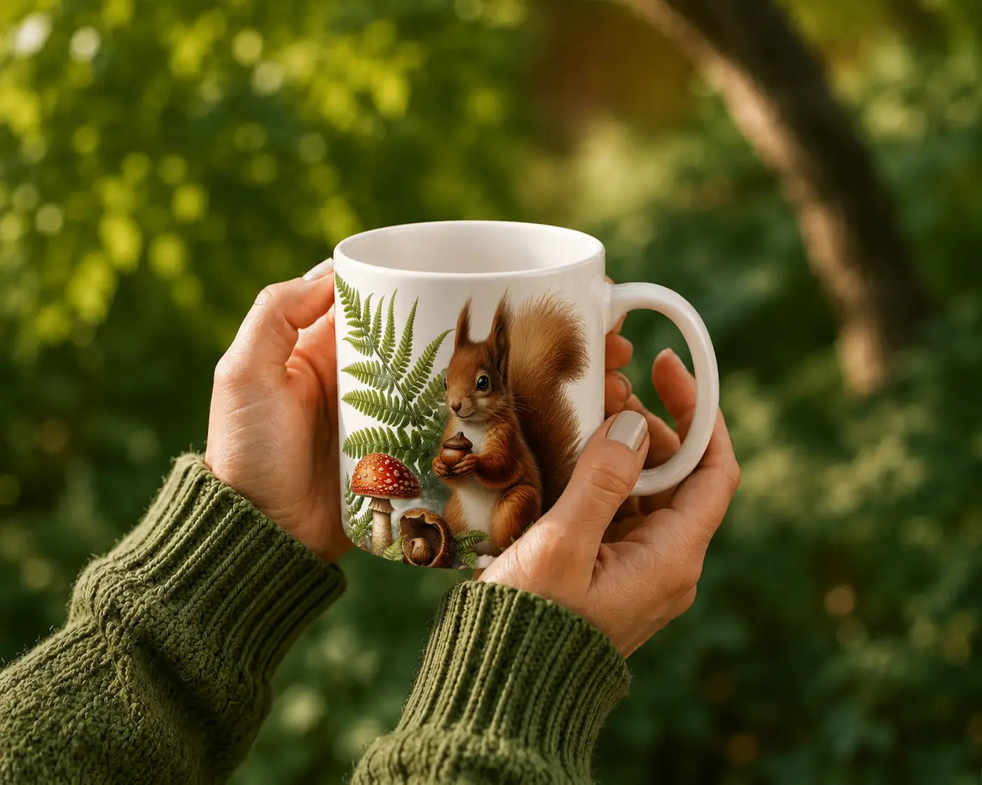 Keramische Mok Eekhoorn in het Bos – Wit Handvat 325ml