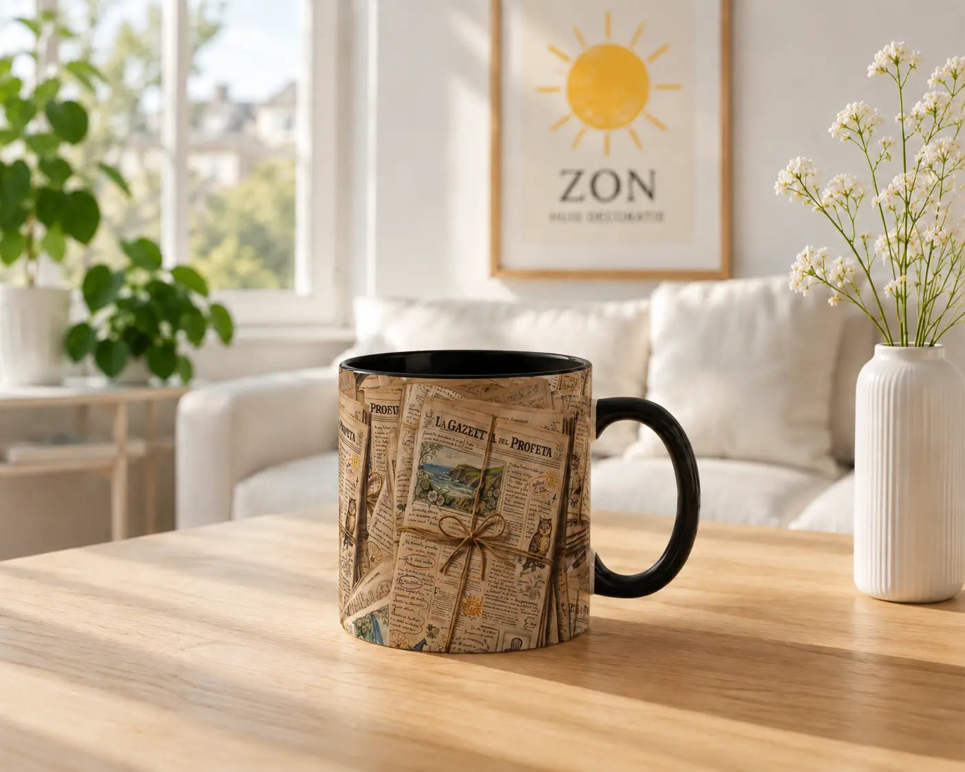 Ceramic Mug Old Newspapers – Black Handle 350ml