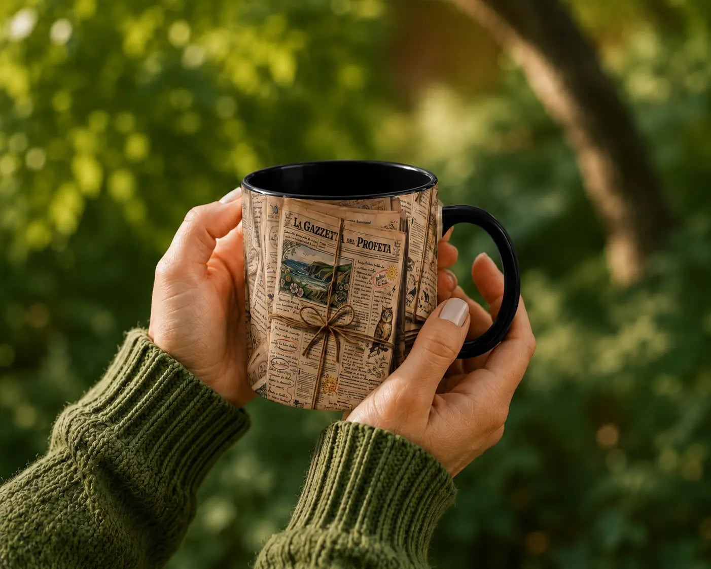 Ceramic Mug Old Newspapers – Black Handle 350ml
