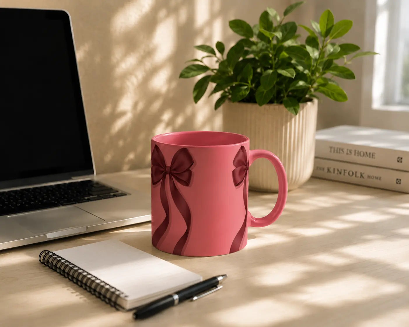 Ceramic Mug Pink Bows – Pink Handle 325ml