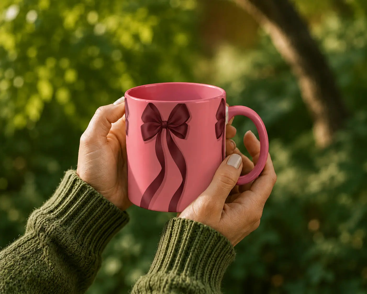 Ceramic Mug Pink Bows – Pink Handle 325ml