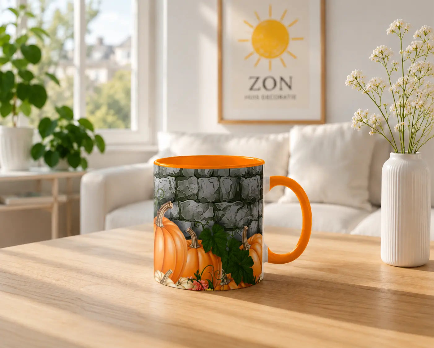 Ceramic Pumpkin Harvest Mug - Orange Handle 325ml