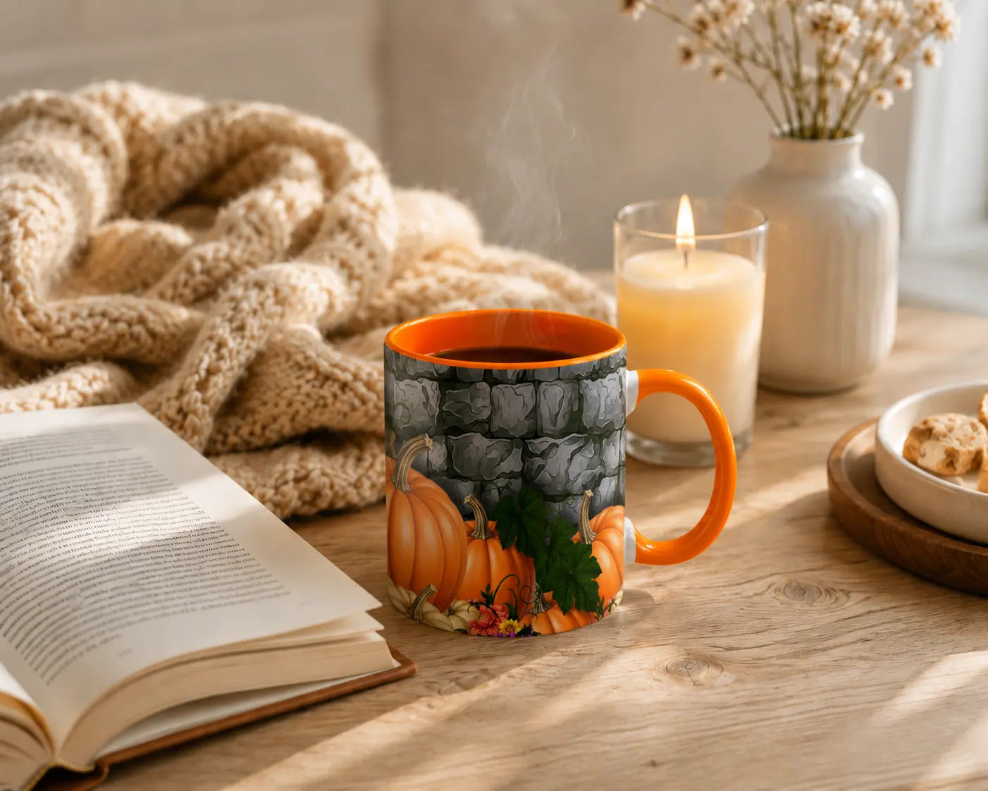 Ceramic Pumpkin Harvest Mug - Orange Handle 325ml