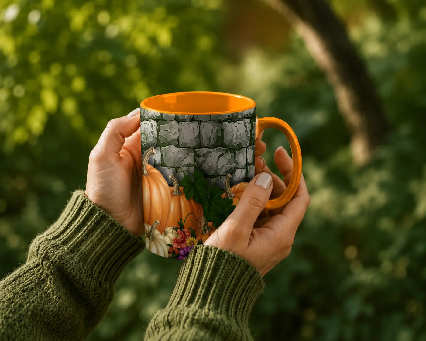 Ceramic Pumpkin Harvest Mug - Orange Handle 325ml