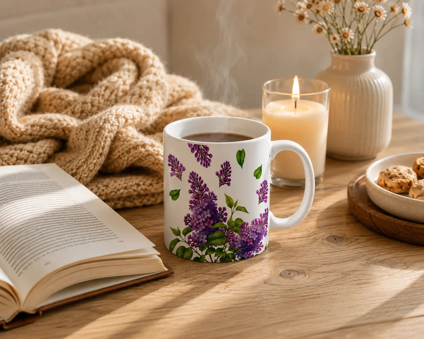 Ceramic Mug Blooming Lilacs – White Handle 325ml