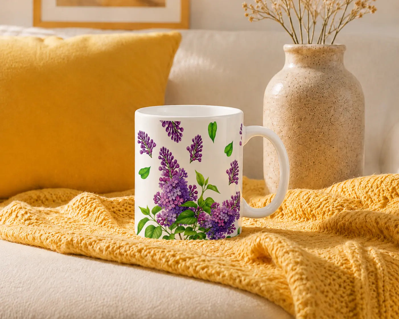 Ceramic Mug Blooming Lilacs – White Handle 325ml