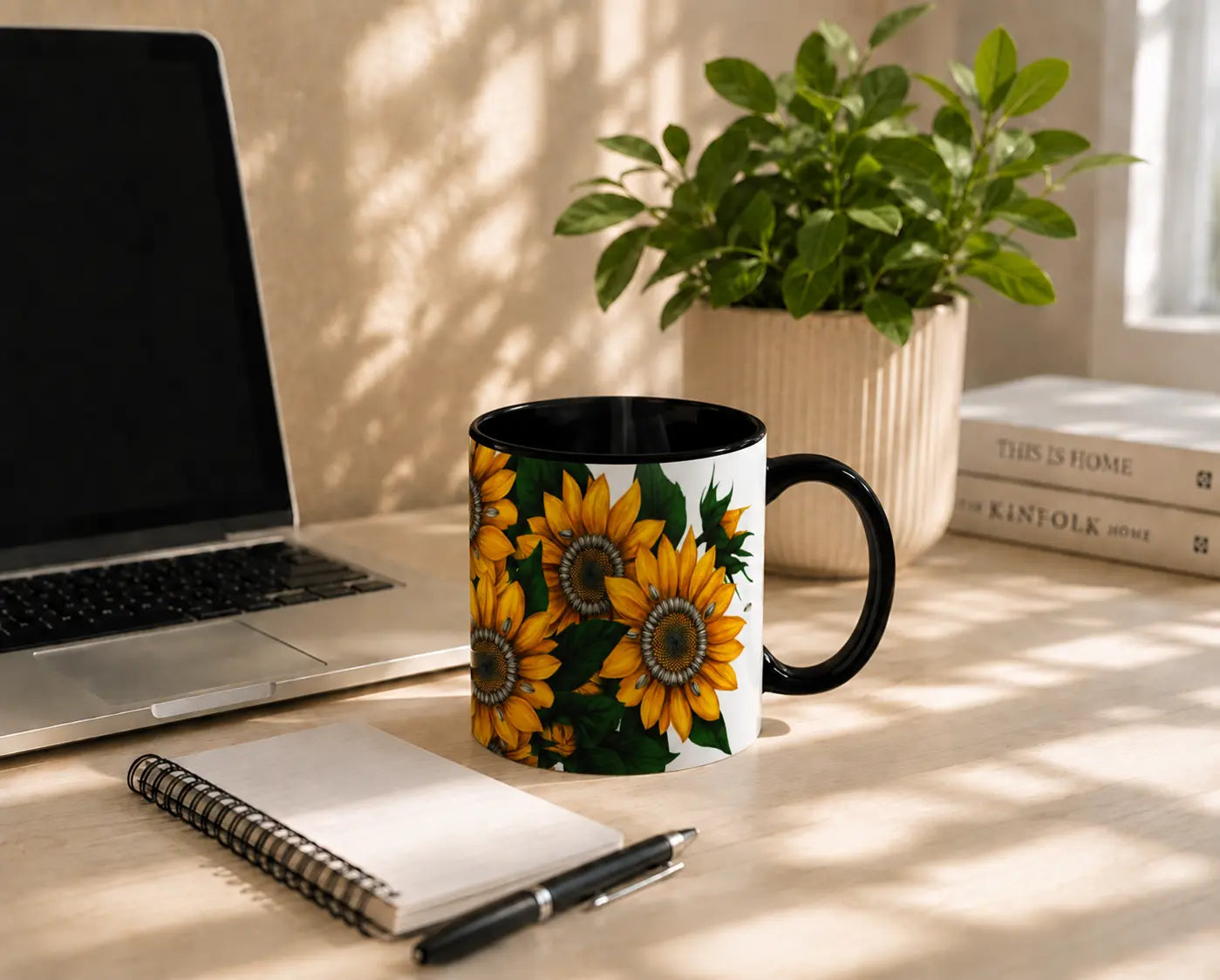 Ceramic Mug Sunflowers – Black Handle 325ml