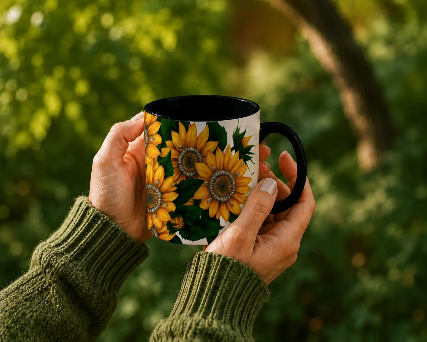 Ceramic Mug Sunflowers – Black Handle 325ml