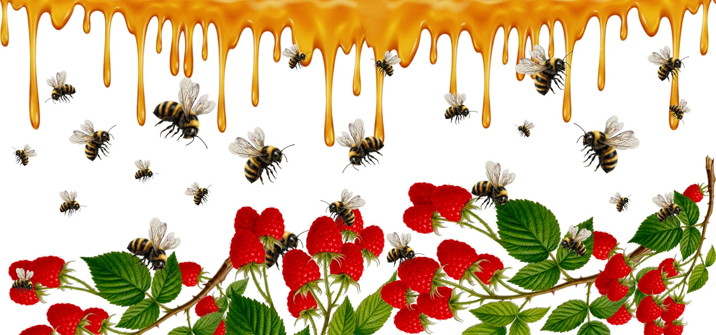 Ceramic Mug Bees & Raspberries – Yellow Handle 350ml