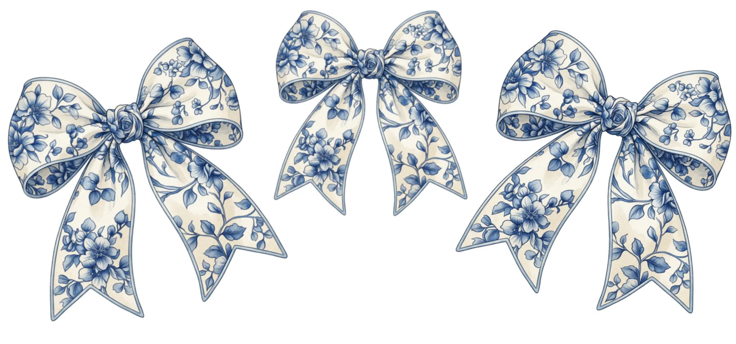 Ceramic Mug Blue Flowers Bows – White Handle 325ml