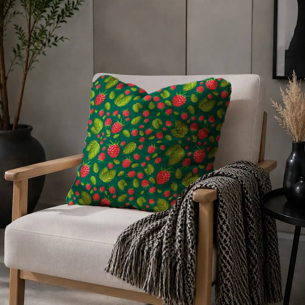 Decoratief Kussen Frambozen – Donkergroene Print