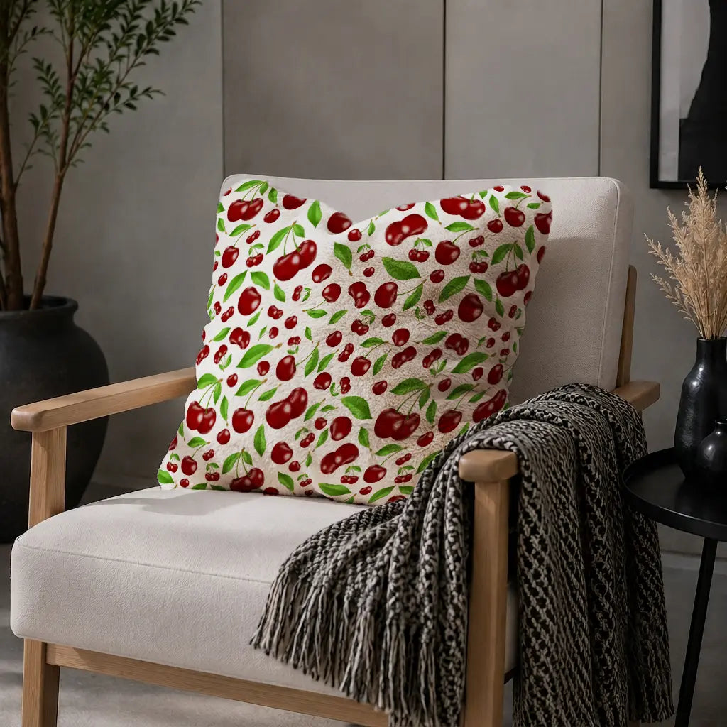 Decorative Cushion Cherries – White Print