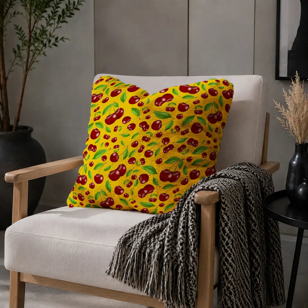 Decoratief Kussen Kersen – Gele Print