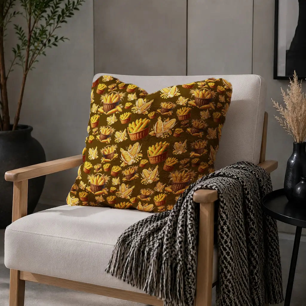 Decoratief Kussen Maïs – Olijfbruine Achtergrond