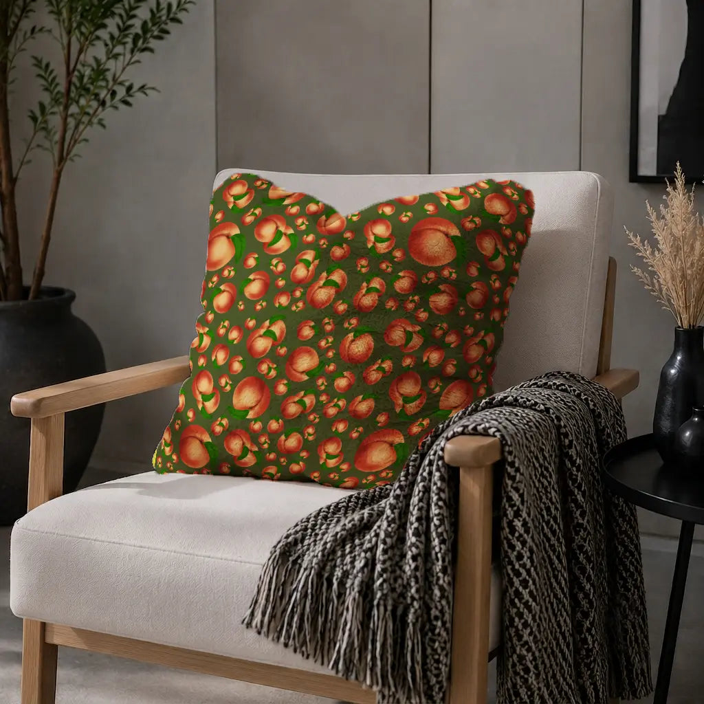 Decoratief Kussen Perziken – Olijfgroene Print