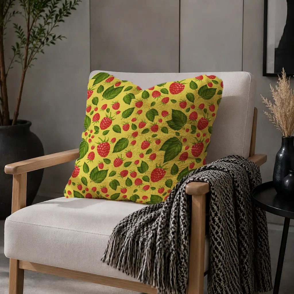 Decoratief Kussen Frambozen – Gele Print