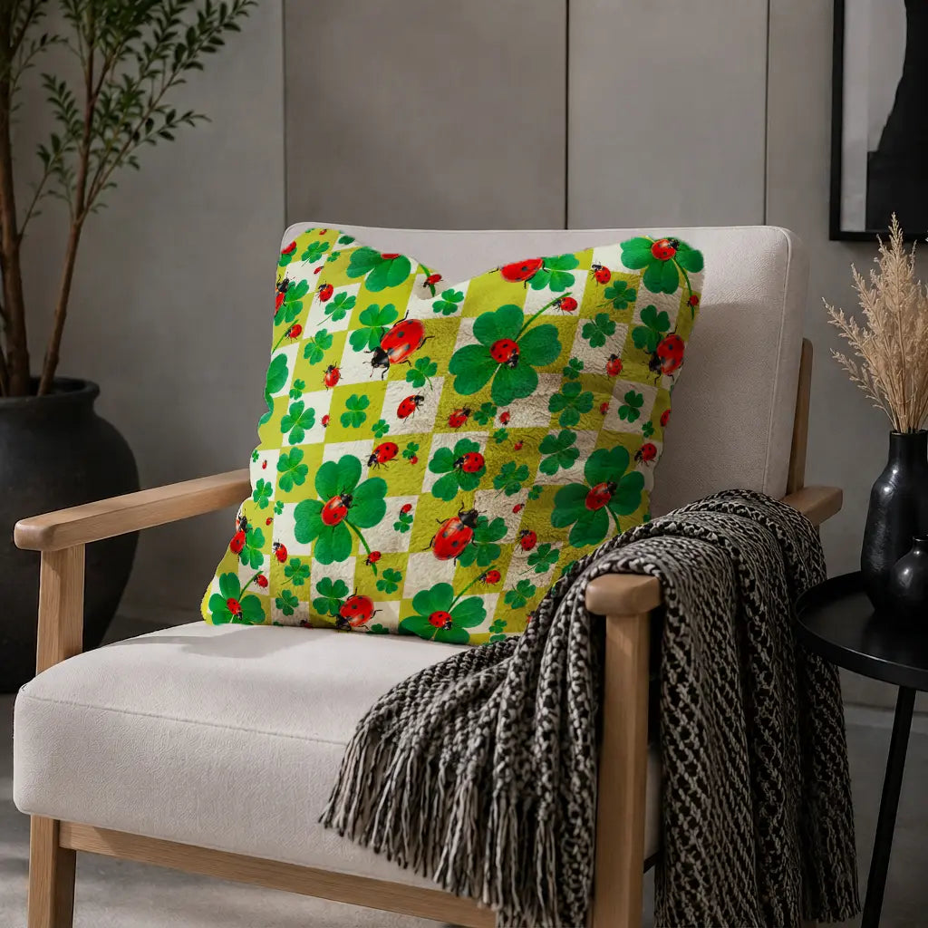 Decoratief Kussen Lieveheersbeestjes & Klavers – Geblokt