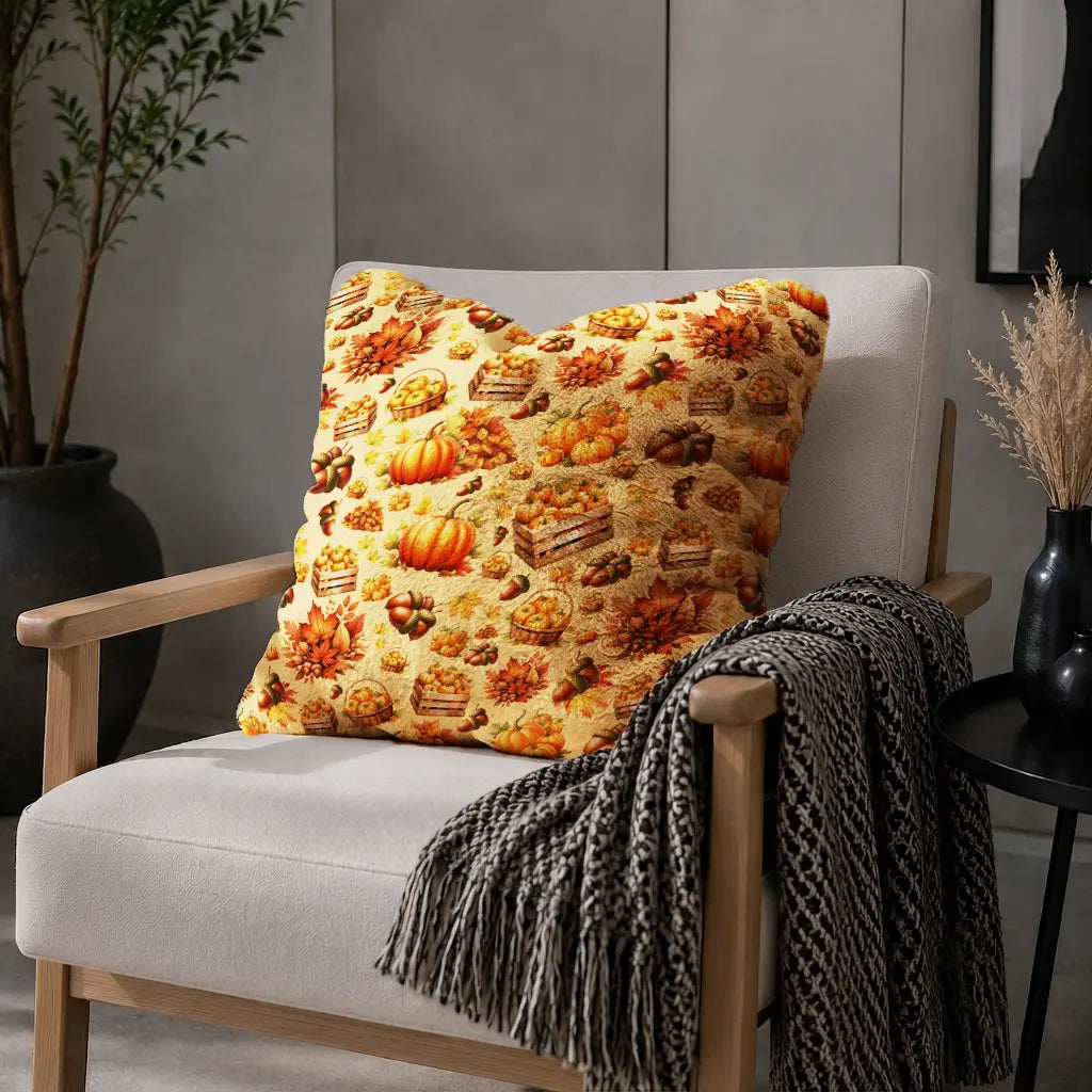 Decorative Cushion Pumpkins & Autumn Harvest – Peach Background