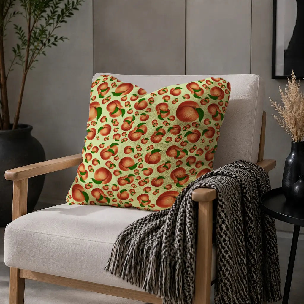 Decoratief Kussen Perziken – Lichtgroene Print
