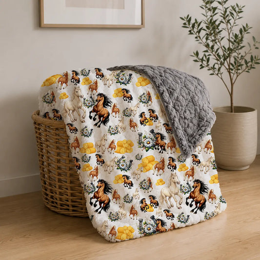Pluchen Deken Paarden & Hoefijzers – Zachte Fleece