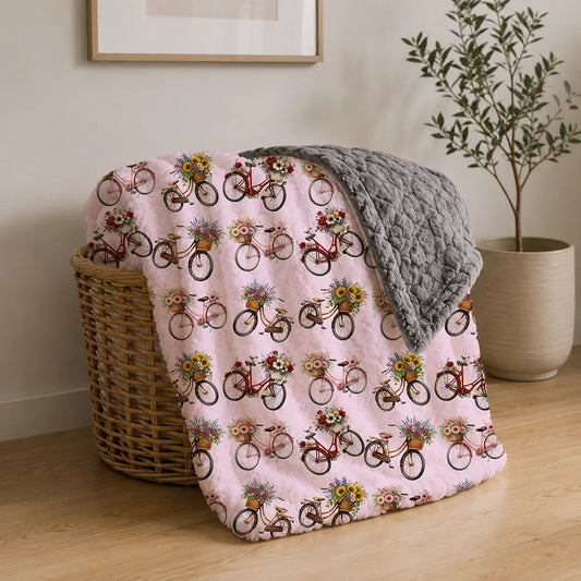 Pluchen Deken Fietsen & Bloemen – Zachte Fleece