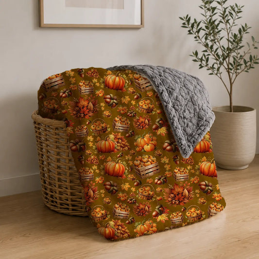 Pluchen Deken Pompoenen & Herfstoogst – Zachte Fleece