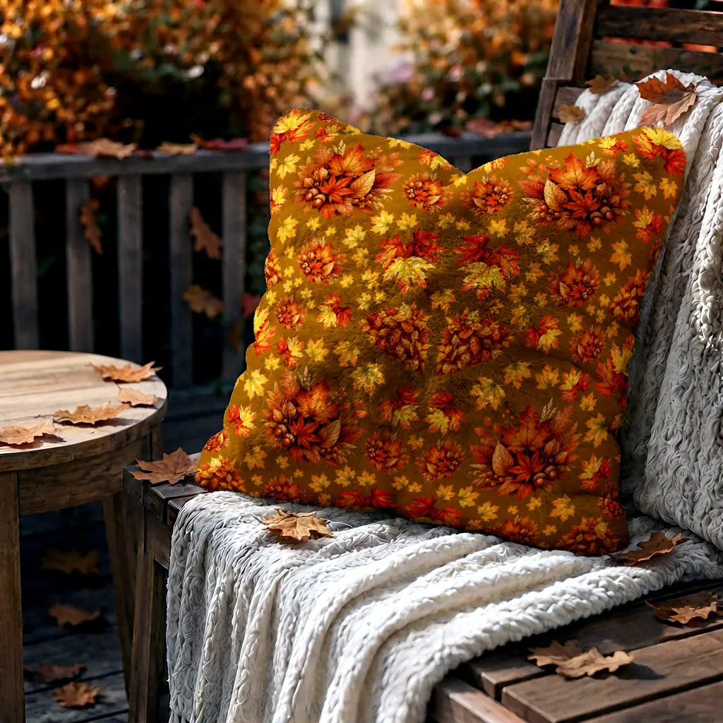 Decorative Pillow Autumn Leaves – Gold Brown Background