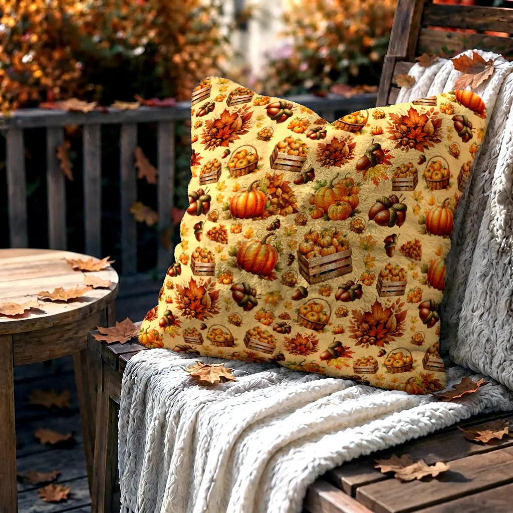 Decorative Cushion Pumpkins & Autumn Harvest – Peach Background