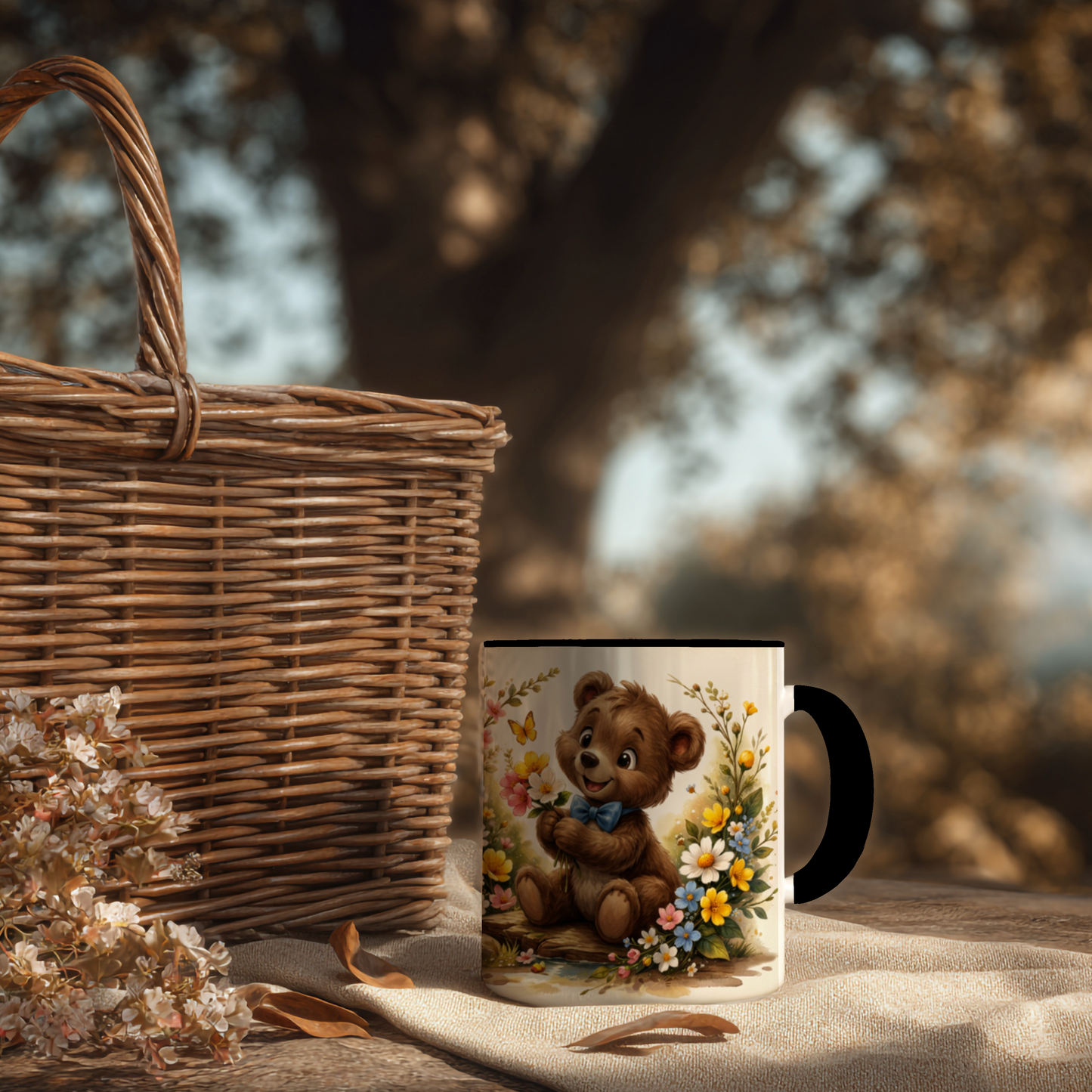 Beertjes met Bloemen – Keramische Mok met Zwart Handvat