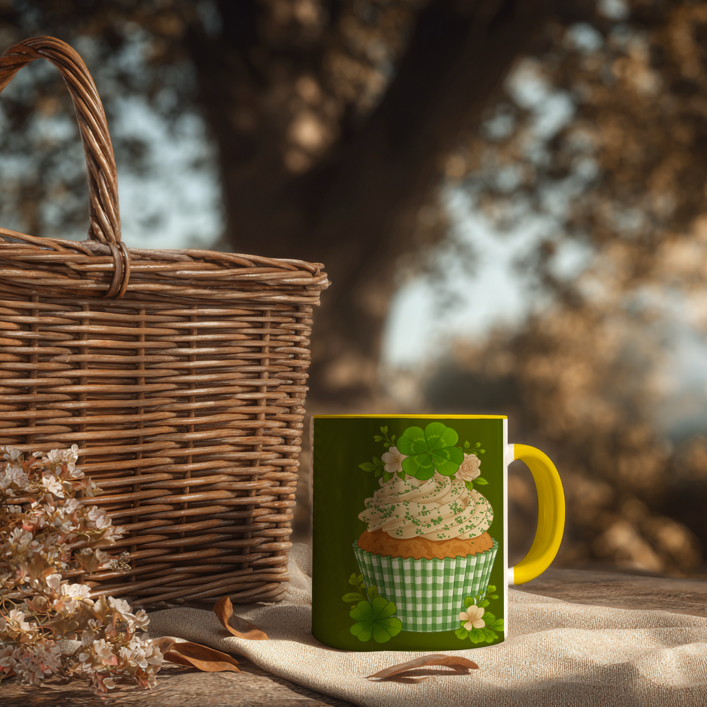 Groene Cupcake – Keramische Mok met Geel Handvat