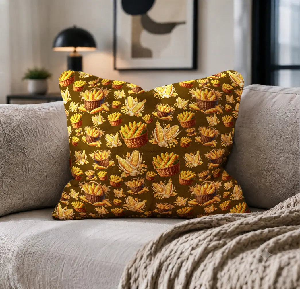 Decoratief Kussen Maïs – Olijfbruine Achtergrond