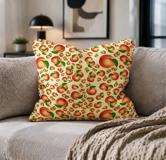 Decoratief Kussen Perziken – Lichtgroene Print