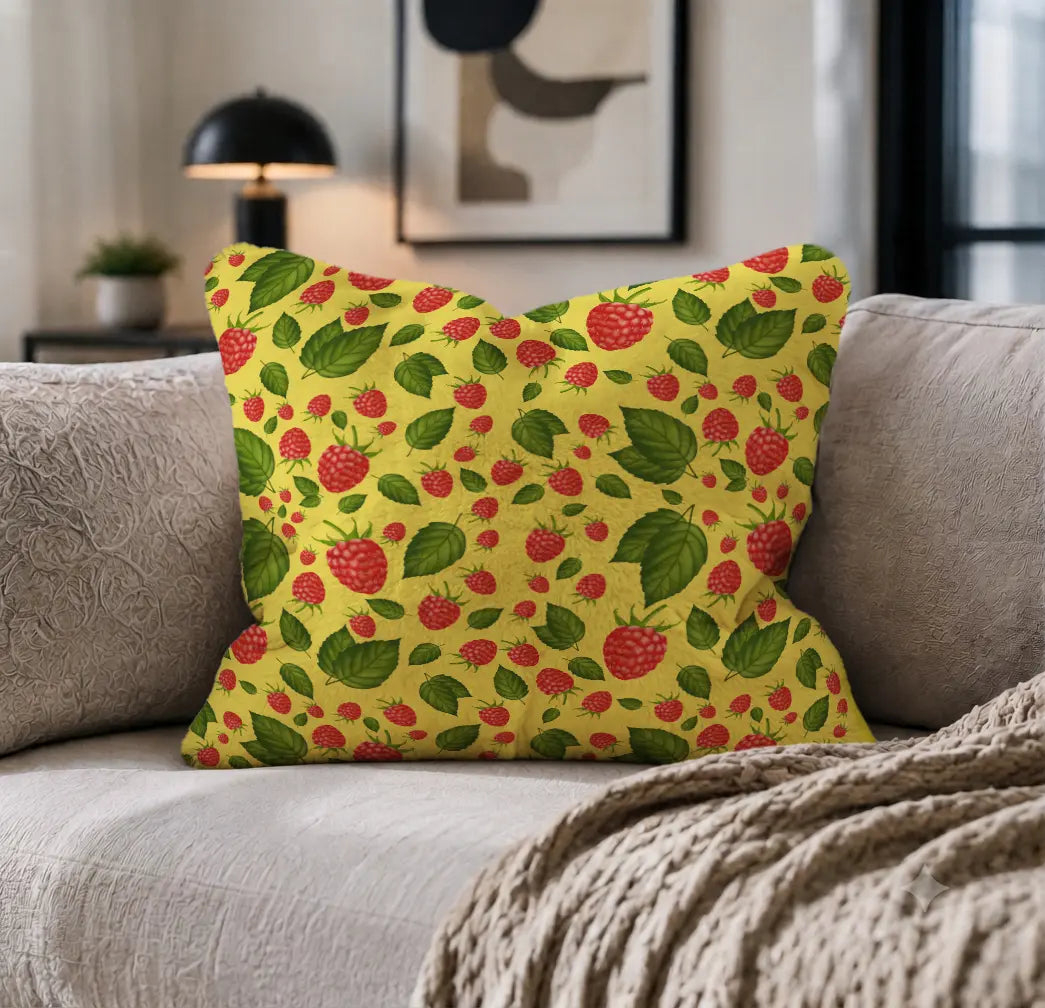 Decoratief Kussen Frambozen – Gele Print