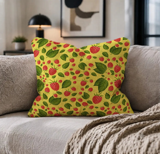 Decoratief Kussen Frambozen – Gele Print