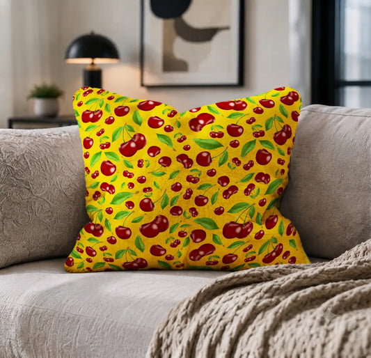 Decoratief Kussen Kersen – Gele Print
