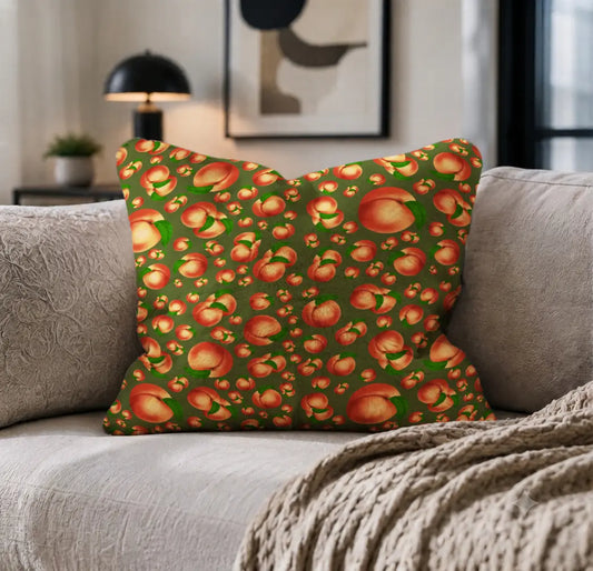 Decoratief Kussen Perziken – Olijfgroene Print