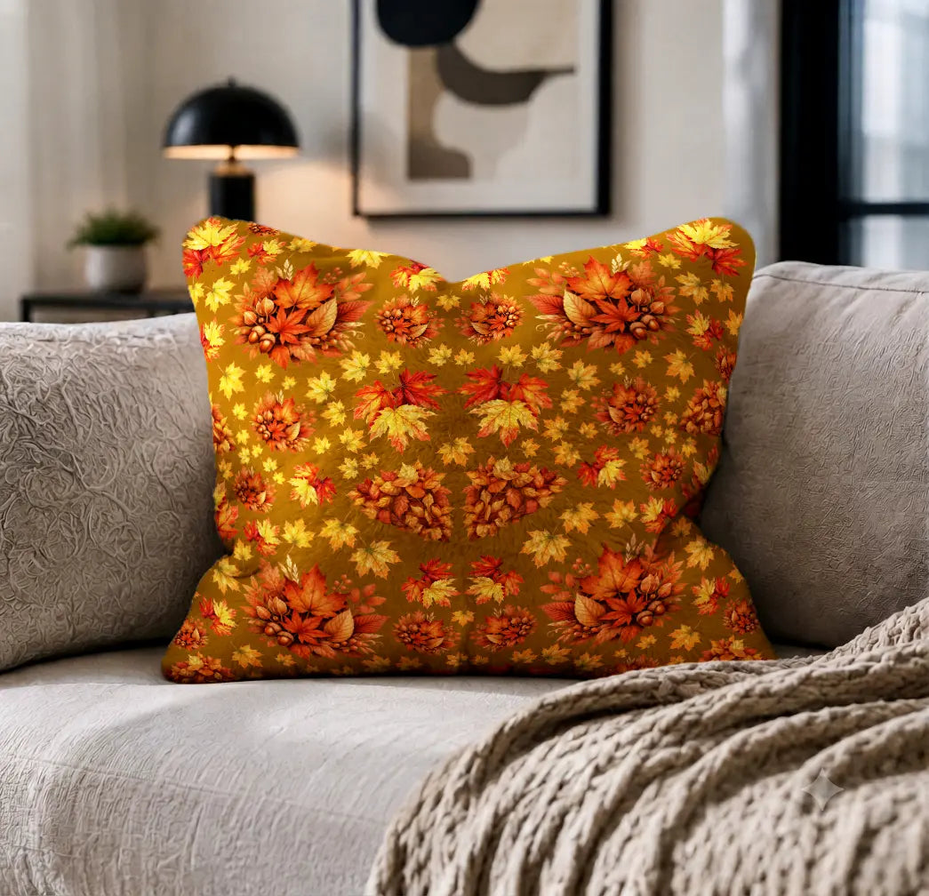 Decorative Pillow Autumn Leaves – Gold Brown Background