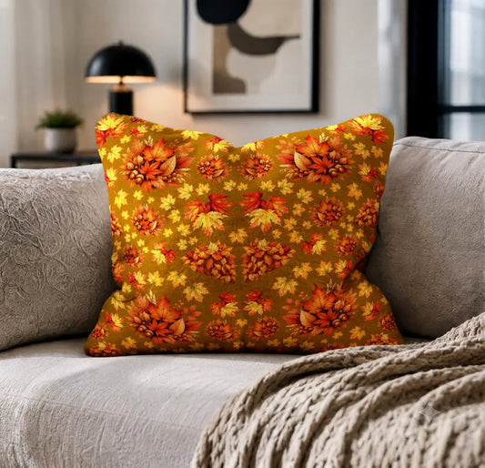 Decoratief Kussen Herfstbladeren – Goudbruine Achtergrond