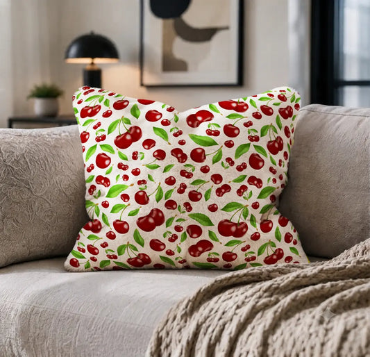 Decoratief Kussen Kersen – Witte Print
